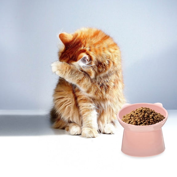 Tineasur Pink Elevated Plastic Pet Feeder Bowl Raised Design Tilting Neck Guard Nonslip Indoor Use
