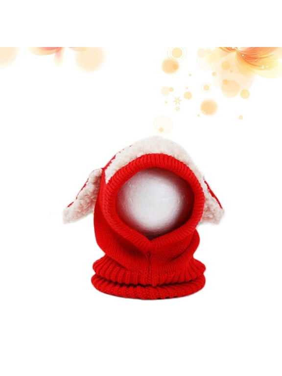 Winter Hat Scarf Earflap in Red Soft Knitted Woolen Coif for Cold Days