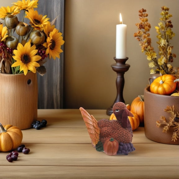 Tineasur Red Resin Thanksgiving Turkey Statue Holiday Tabletop Decoration Unique Fall Seasonal Ornament
