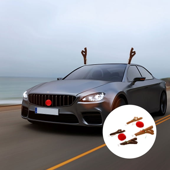 Tineasur 2-Pack Brown Flannel Reindeer Antlers Car Decorations Christmas Holiday Vehicle Accessories