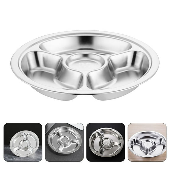 Tineasur 1-Set Divided Serving Platter Plate 304 Stainless Steel Break-Resistant Family Dinnerware