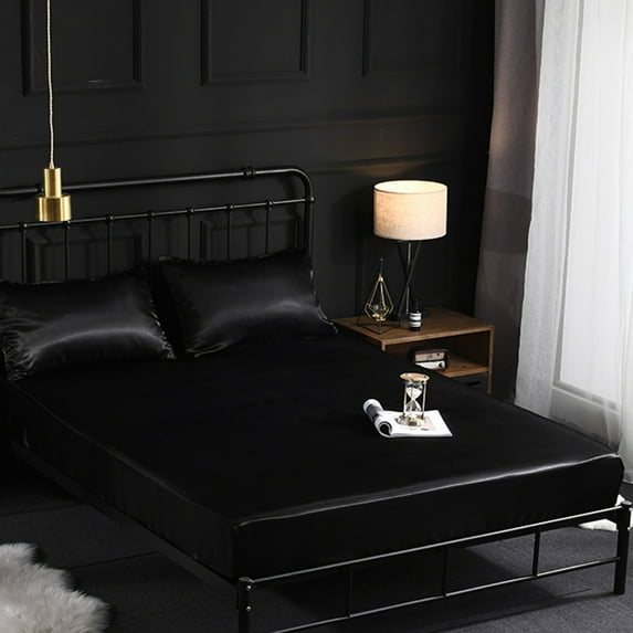 Tineasur Black Silk Feel Bed Pad Cover Smooth and Elastic for Comfort