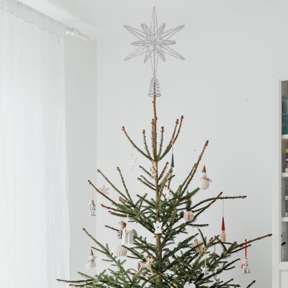Tineasur Silver Christmas Tree Star Decoration Metal Wire Lighted Treeshopper for Holiday Displays