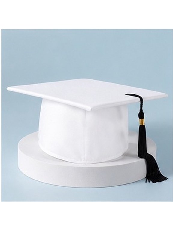 Comfortable White Polyester Graduation Cap - Wide Brim, Suitable for Parties and Ceremonies