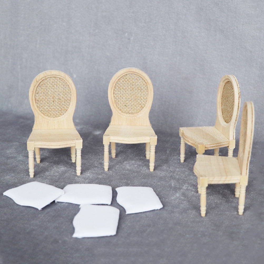 Tineasur Mini Dollhouse Furniture Beige Wood Chair 1 Piece Small Scale Accessories for Doll Houses