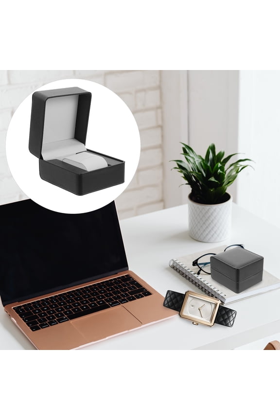 PU Watch Display Box Single Storage Case Black for Desktop and Travel Use