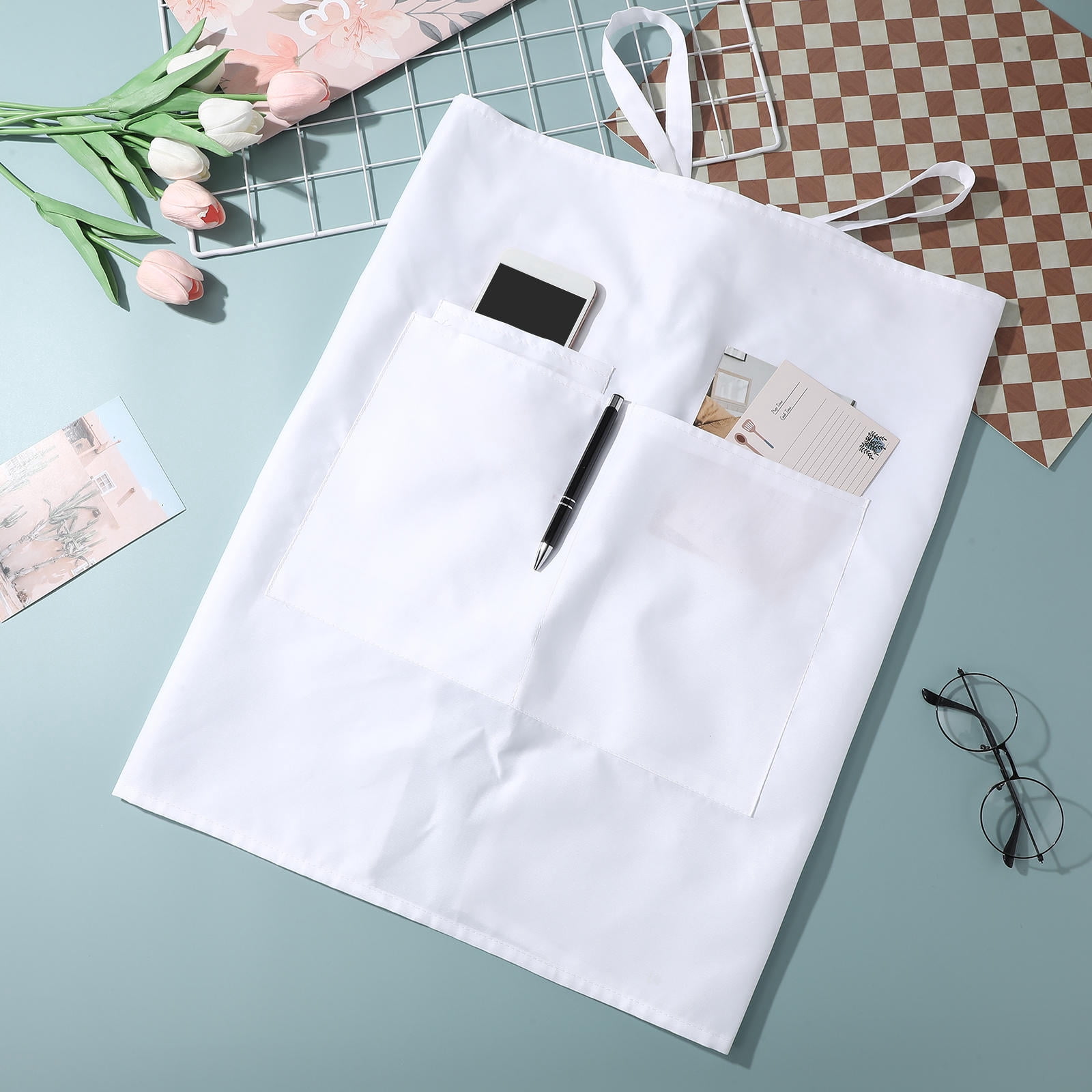 Tineasur White Half Waist Apron with Multiple Pockets for Kitchen ...
