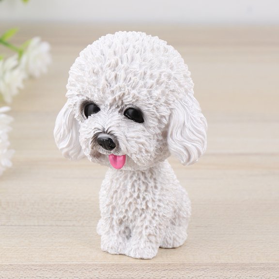 Tineasur White Resin Car Shaking Dog Bobblehead Decorative Table Ornament