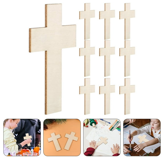 Tineasur Wooden Cross Shaped Craft Pieces for DIY Decor Perfect for Painting Smooth Wood Surface Beige 10Pcs