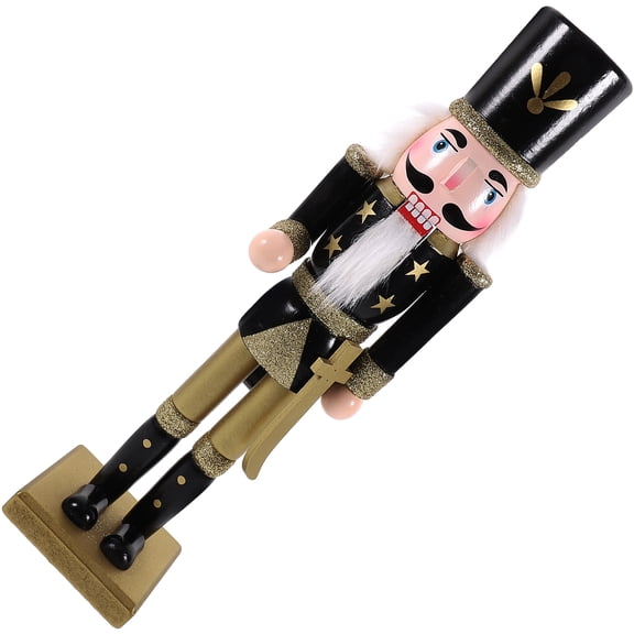 Tineasur Wooden Nutcracker Puppet Black Christmas Ornament for Desktop Holiday Display
