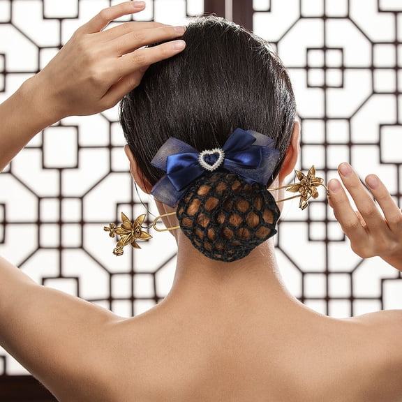 Tineasur hair net bow clip Hair Net Bun Covers Fabric Holds Hair Women Daily Use 2Pack