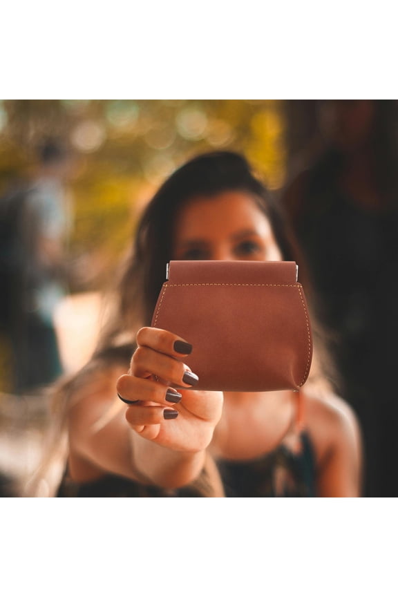Men's Light Brown PU Wallet with Automatic Spring Closure and Cosmetics Storage