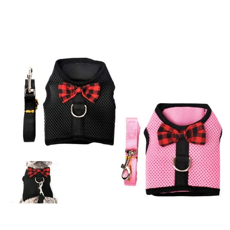 Tineer Rabbit Harness with Lead Leash Set - Soft Breathable Mesh Pet Chest Harnesses Vest Walking for Kittens,Bunny,Hamster,Guinea Pig,Ferret and Other Small Animals (M, Pink + Black)