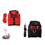 Tineer Rabbit Harness with Lead Leash Set - Soft Breathable Mesh Pet Chest Harness Vest Walking for Kittens,Bunny,Hamster,Guinea Pig,Ferret and Other Small Animals (M, Red + Black)