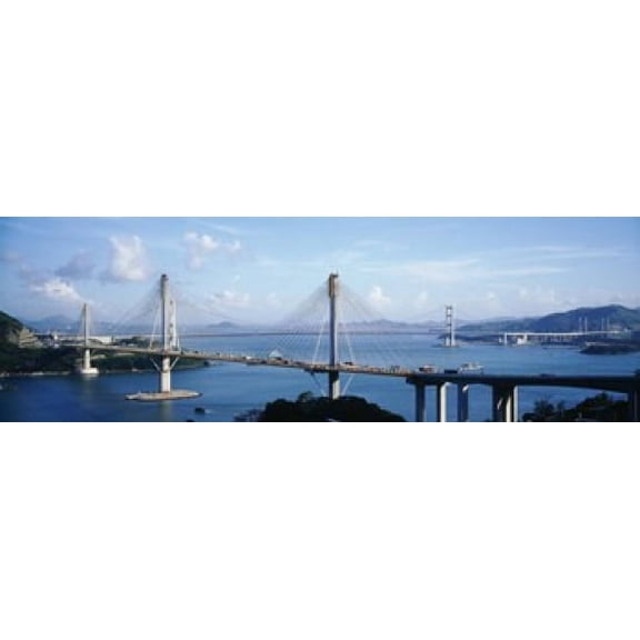 Ting Kaw & Tsing Ma Bridge Hong Kong China Poster Print (18 x 6)