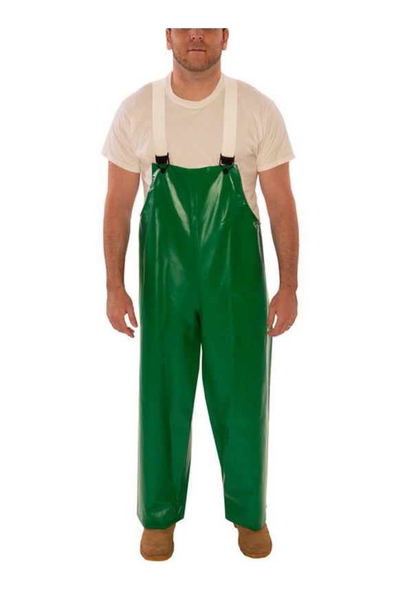 3X Green Safetyflex 17 mil PVC And Polyester Rain Bib Overalls With Hook And Loop Closure