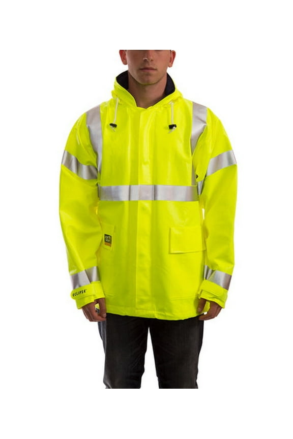 Arc Flash Flame Resistant Rain Jacket, PVC, Class 3 Lime, M J44122