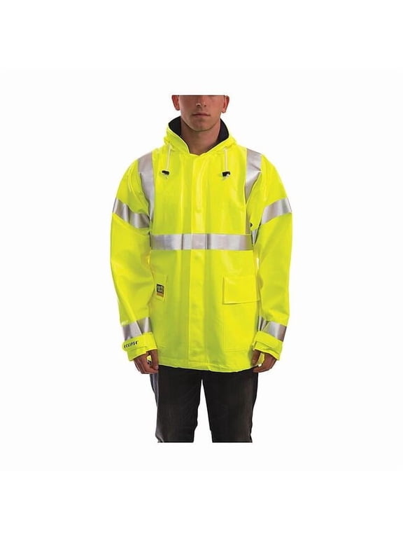 Arc Flash Flame Resistant Rain Jacket, PVC, Class 3 Lime, XL J44122.XL