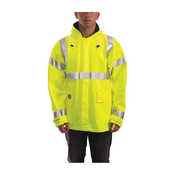 Tingley Arc Flash Flame Resistant Rain Jacket, PVC, Class 3 Lime, XL J44122