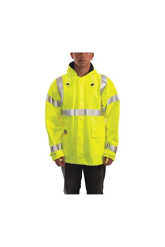 Arc Flash Flame Resistant Rain Jacket, PVC, Class 3 Lime, XL J44122