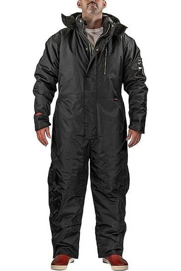Cold Gear Insulated Black Coveralls with Detachable Hood C28343 - Large