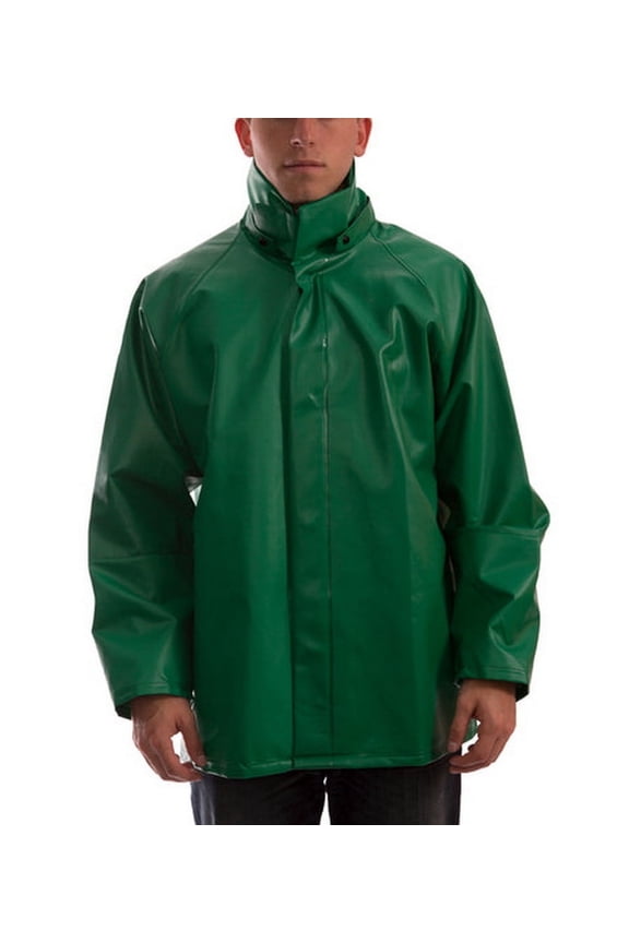 Flame Resistant Rain Jacket, 3XL, 13 oz Heavy Duty PVC, Snaps, Storm Flap Closure J41248