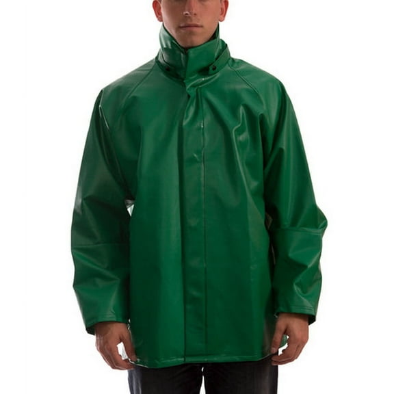 Flame Resistant Rain Jacket, L, 13 oz Heavy Duty PVC, Snaps, Storm Flap Closure