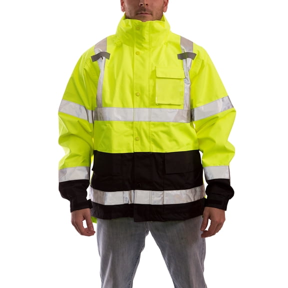 Tingley Icon J24122 High Visibility Jacket With Attached Hood, Small, Fluorescent Yellow-Green/Black CA2