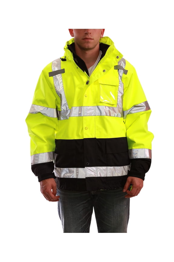 J24172.LG Icon 3.1 Jacket With Phase 1 Black Fleece Liner, Attached Hood, Large, High Visibility Fluorescent Yellow-Green-Phase 1 Black CA3