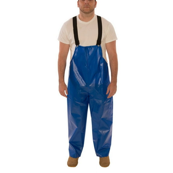 Rain Bib Overall, Polyurethane, 28 in Inseam, 10 mil Thickness, Blue, S