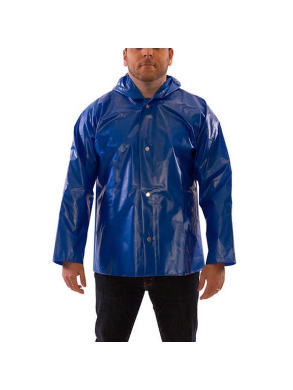Men's Rain Jacket, Polyurethane, Snaps with Storm Flap, Blue, 2XL J22161