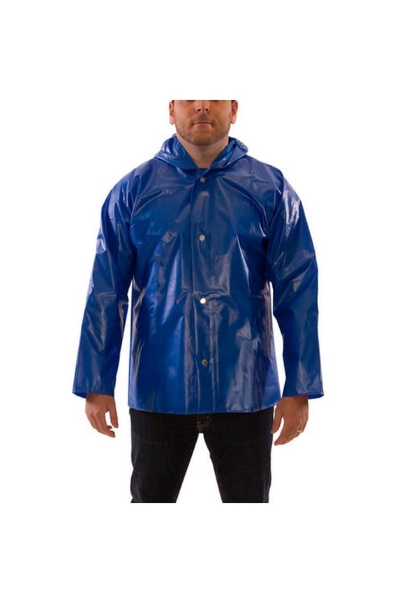 Men's Rain Jacket, Polyurethane, Snaps with Storm Flap, Blue, 3XL J22161