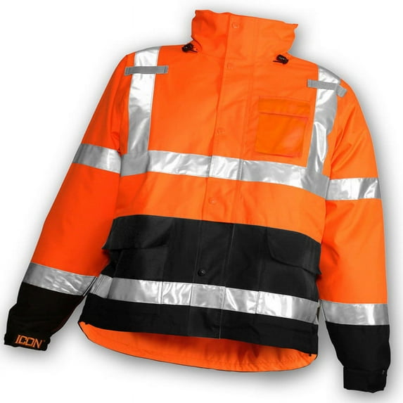 High Visibility Rain Jacket with hood, Polyester, Class 3 R, Orange, 2XL J24129