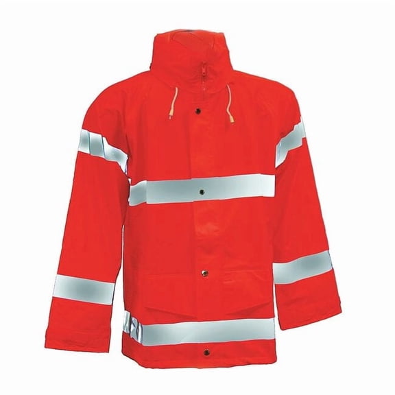 High Visibility Rain Jacket with Hood, Polyurethane, Class 3 P, Orange, 2XL J56129