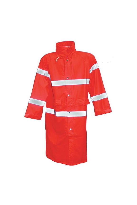 High Visibility Rain Coat with Hood, Polyester, Class 3 R, Orange, M