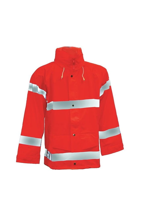 High Visibility Rain Jacket with Hood, Polyurethane, Class 3 P, Orange, M