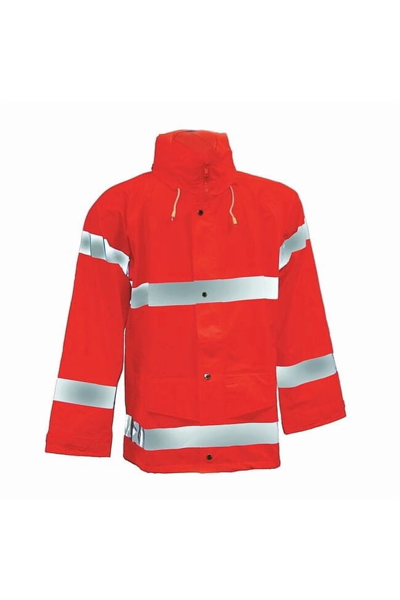 High Visibility Rain Jacket with Hood, Polyurethane, Class 3 P, Orange, S J56129