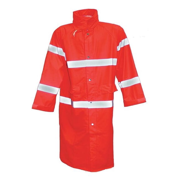 High Visibility Rain Coat with Hood, Polyester, Class 3 R, Orange, XL