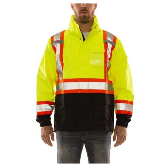 Rain Jacket, Polyester, Class 3 R, Green, L J24122C