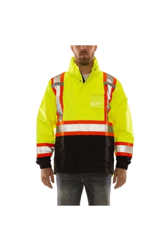 Rain Jacket, Polyester, Class 3 R, Green, XL J24122C
