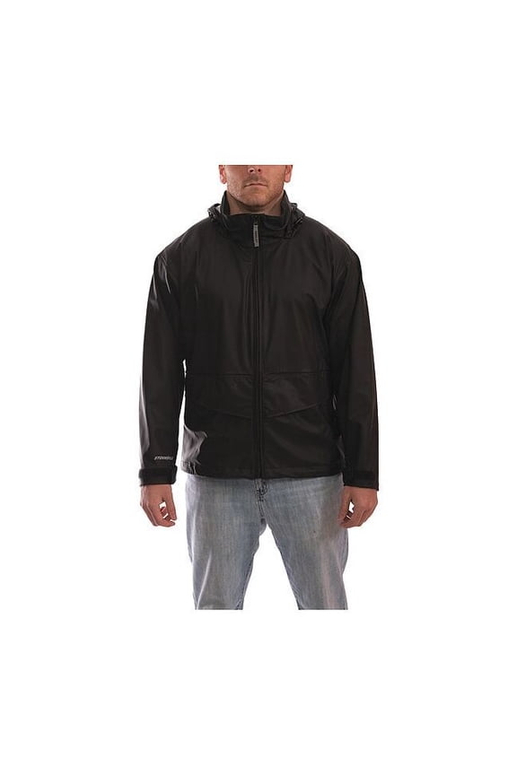 Stormflex Rain Jkt w/Hood/Pockets, Stretch, Black, XL J67113