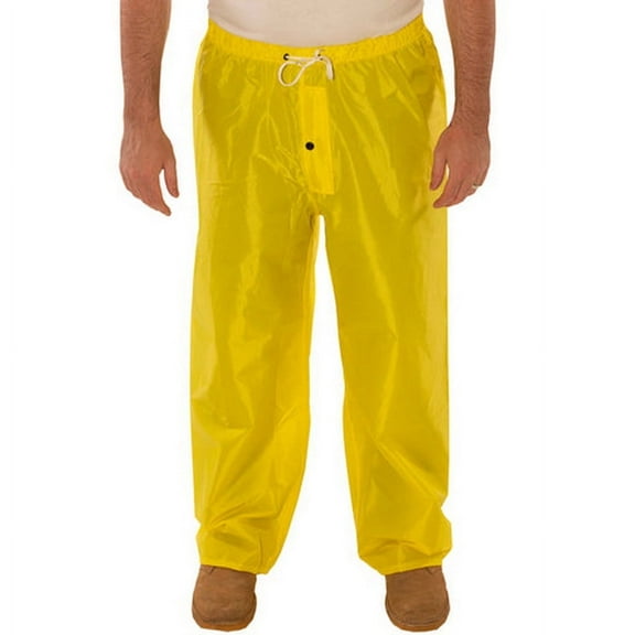 Rain Pants, Polyurethane, 29 in Inseam, Drawstring Closure, Yellow, Size M