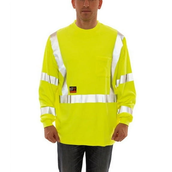 Tingley Rubber B1587678 Class 3 FR Long Sleeve T-Shirt, Fluorescent Yellow & Green - 5XL