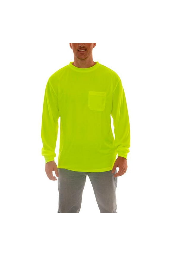 Rubber B2399255 Enhanced Visibility Long Sleeve T-Shirt - 1 Pocket - Fluorescent Lime - Medium