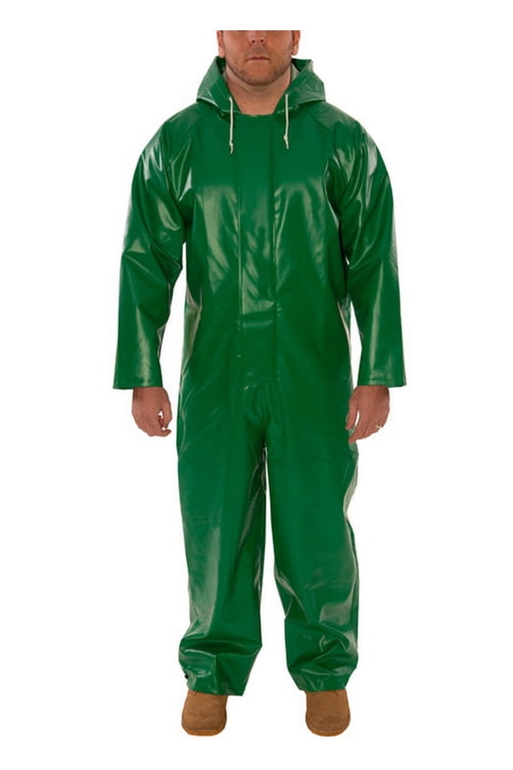 Rubber Green 13 oz Safety Flex Flame Resistant Coverall with Hood, 4XL