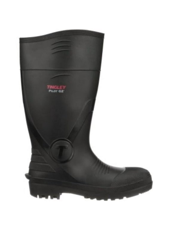 Rubber Pilot Plain Toe Knee Boot - Black - Size 12