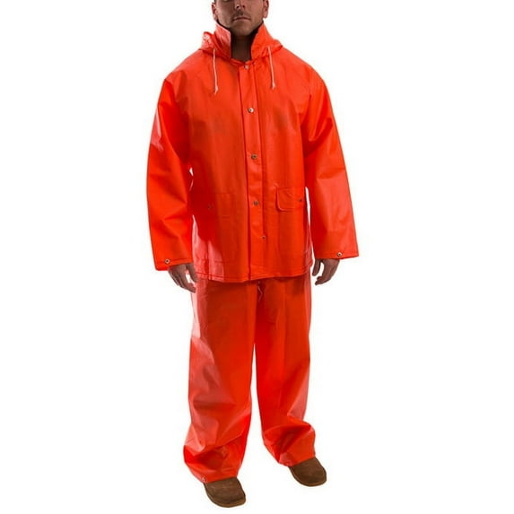 Tingley 2-Piece Rainsuit, PVC, 0.35 mil Thick, Attached, Orange, M S63219