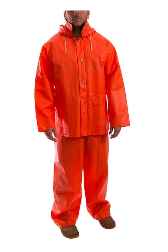 2-Piece Rainsuit, PVC, 0.35 mil Thick, Attached, Orange, 2XL S63219