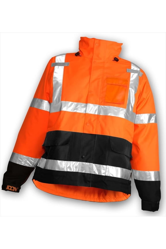 Standard Icon High Visibility Jacket with Attached Hood, Safety Orange, XX-Large CA2