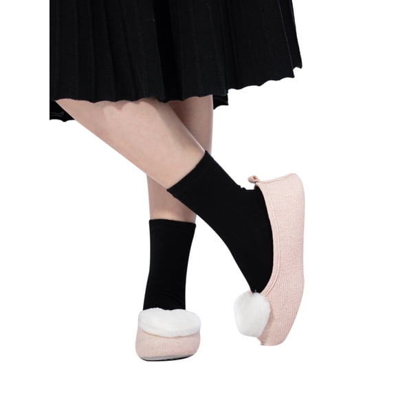 Tinglu Slip on Loafers Women's Ballerina Slippers Memory Foam Cotton Knit Outdoor Flats Shoes Indoor House Shoes